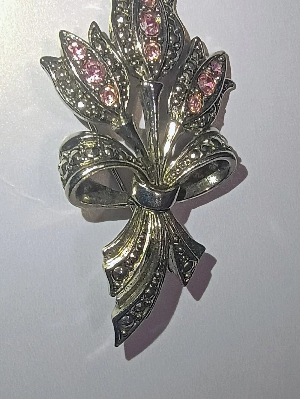 Avon Silver Tone Pink Crystal Floral Brooch and Earring Set